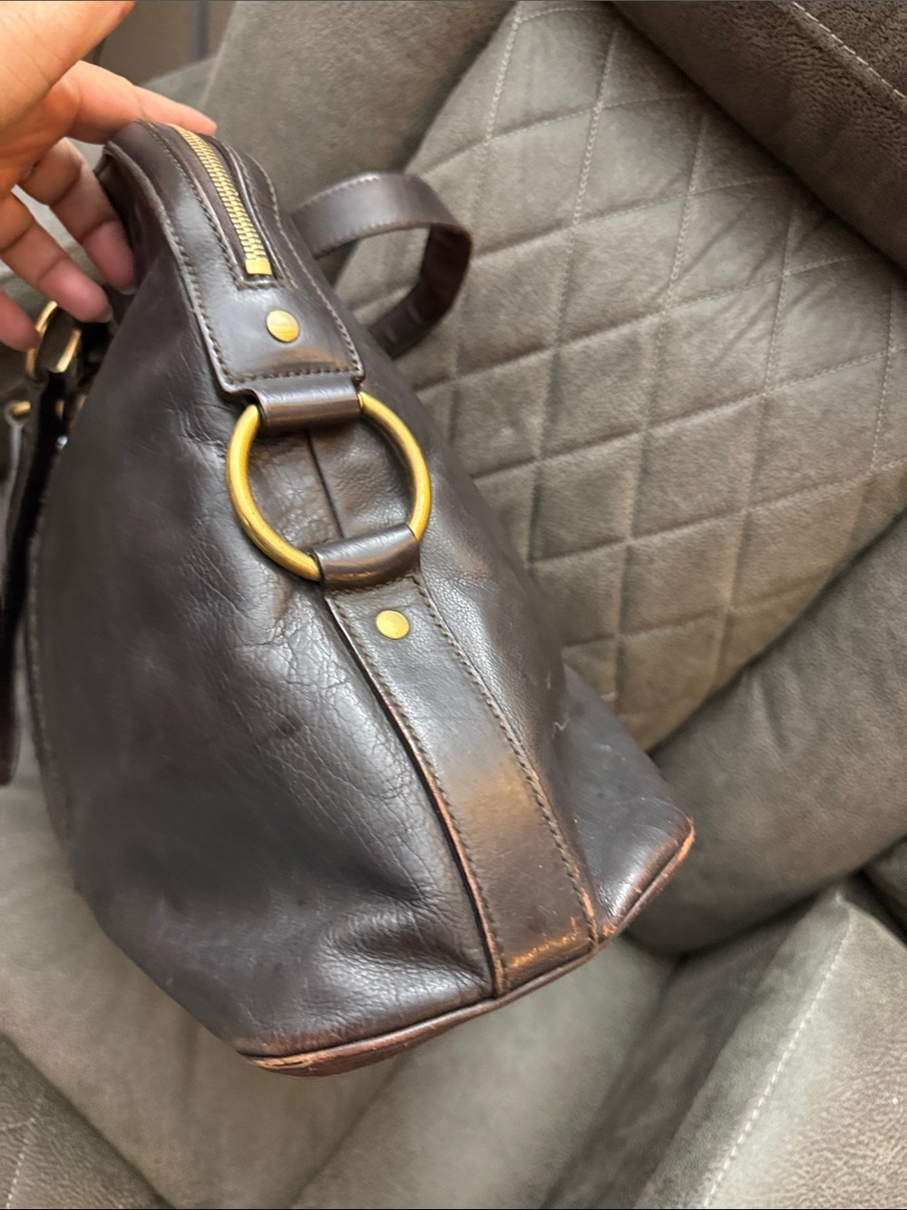 YSL Dark Brown Leather Tote Bag with Gold Hardware - Picture 6 of 7